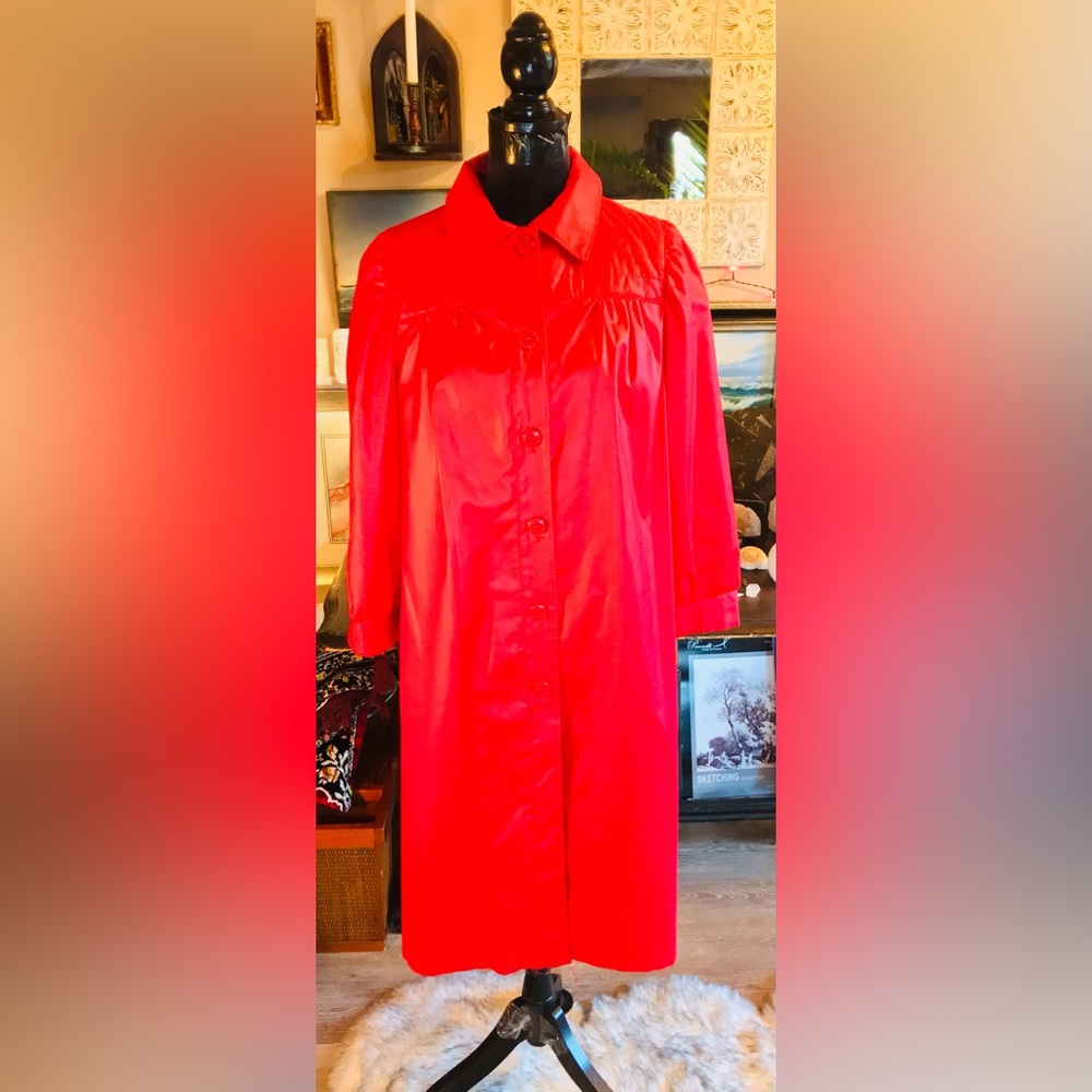 Sears Vintage Passion Red 70s All Weather Glossy Bohemian Coat